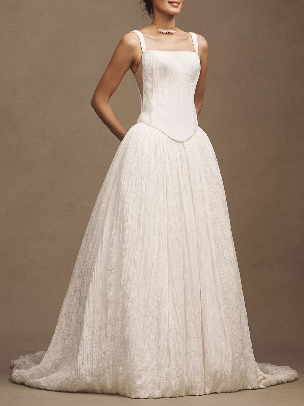 Jenny Yoo Aria Crinkled Habotai Corset Basque-Waist A-Line Wedding Gown